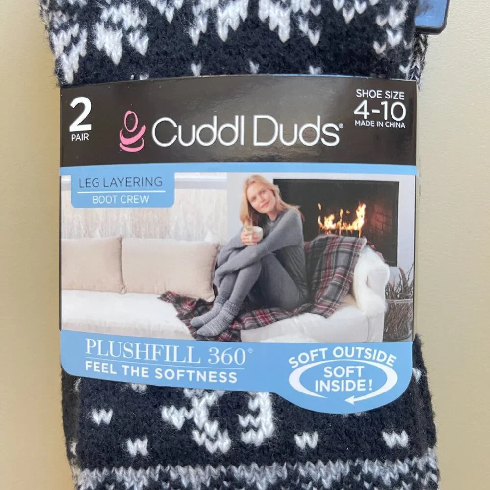 New Cuddl Duds Socks Set of 2 Pair Plushfill 360 Leg Layering Boot Crew